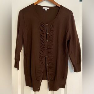 Roz & Ali women’s cardigan sweater, 3/4 length sleeve, brown, size L